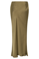 Nicola Satin Asymmetric Maxi Skirt - Basil